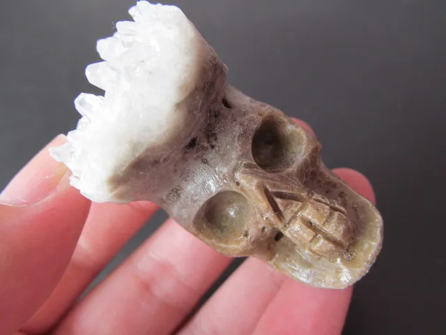 71g Unique Natural White Crystal Cluster Carved Skull Mineral Healing Reiki Druse Vug Specimen Fengshui Energy Stones | Дом и сад