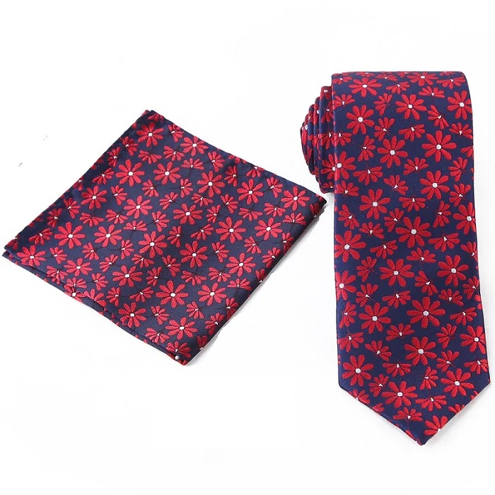 WTHS-020 tie set Tailor Smith Necktie and Hankerchief Set Dot Animal Wolf Shark Floral Tie Set 7.5CM Microfiber Woven Suit Tie with Pocket Square - Color: WTHS-020 tie set