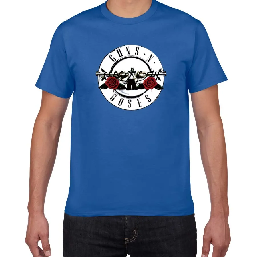 rock wear GUNS and Roses T-shirts men Summer 100%Cotton Rock Band street wear men t shirt guns roses tee shirt homme men - Цвет: F125 sapphire blue