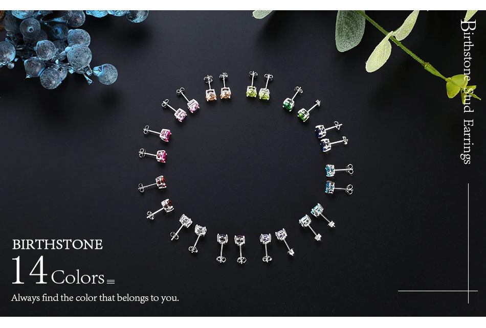 ORSA JEWELS 925 пробы серебряные серьги с камнем рождения для женщин AAA кубический циркон 14 цветов серьги-гвоздики ювелирные изделия из серебра OSE84
