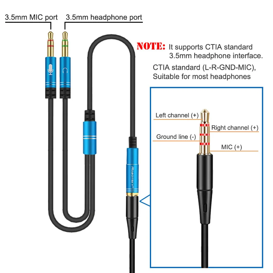 3 5mm jack microphone headset audio splitter cable female to 2 male headphone mic aux extension cables for phone computer cabo free global shipping