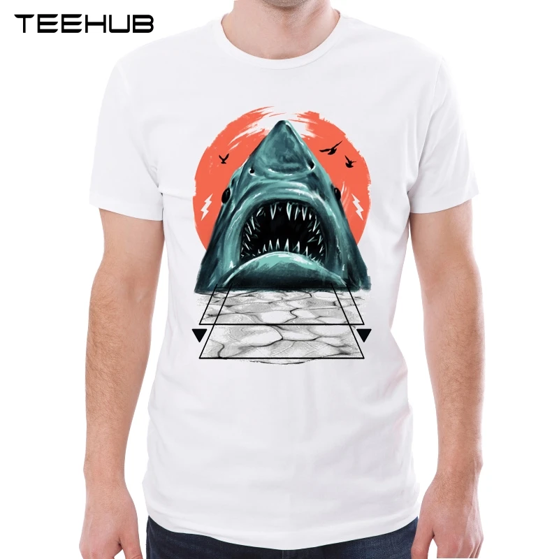 Teehub Новое поступление 2019 Мужская мода ужасная Акула печатная Футболка