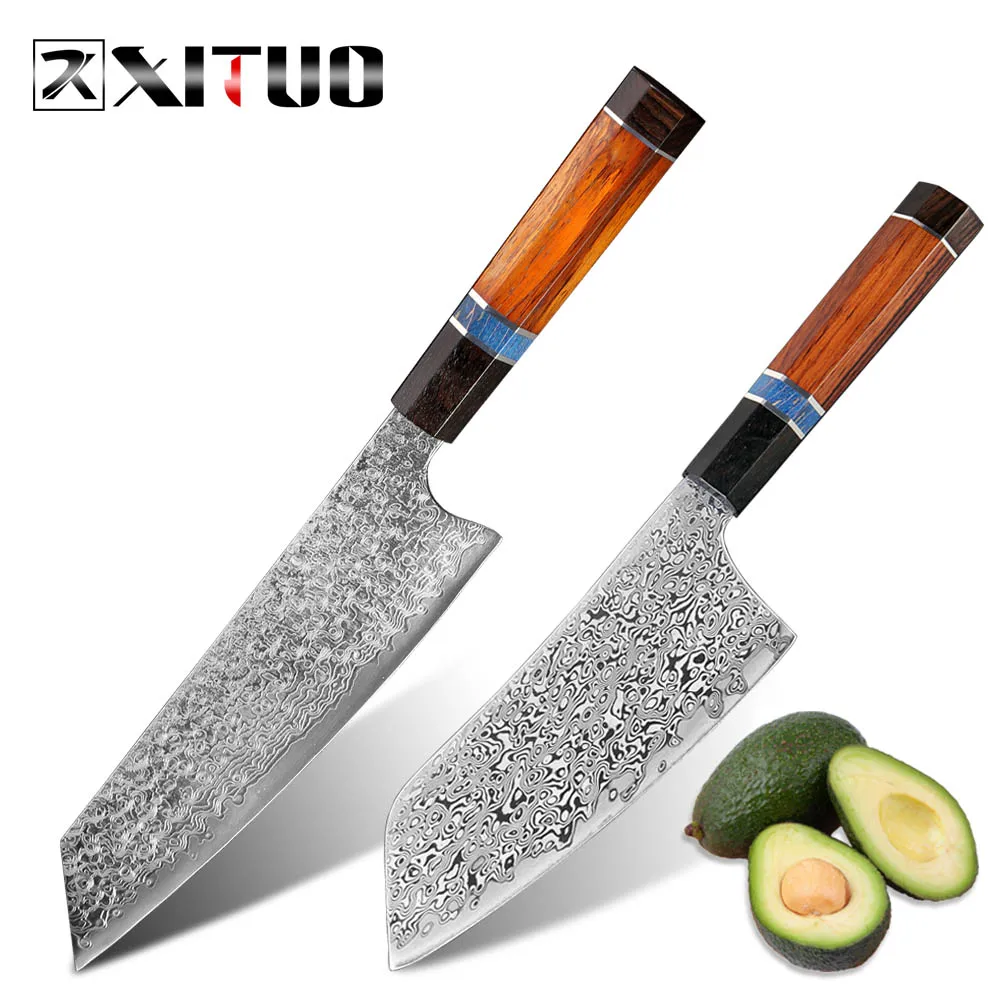XITUO нож шеф-повара из дамасской стали мясник для приготовления пищи Прекрасные Столовые приборы высокого качества santoku Nakiri кухня дома отель кухонные инструменты - Цвет: 2PSC