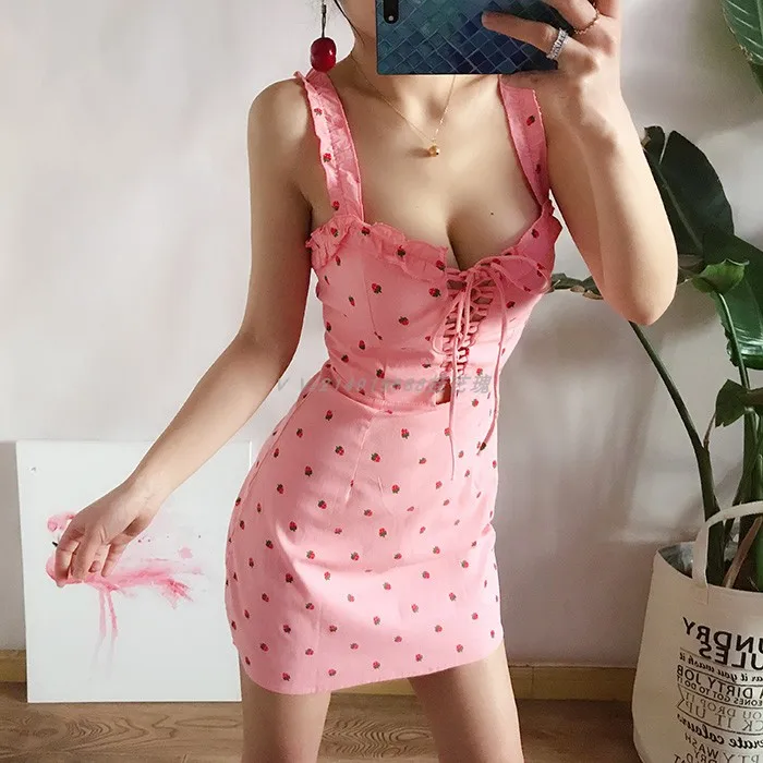Ruched Ruffles женское кружевное платье с оборкой, платье без рукавов с милым сердечком, облегающее платье-карандаш, мини-платье с глубоким вырезом розового цвета