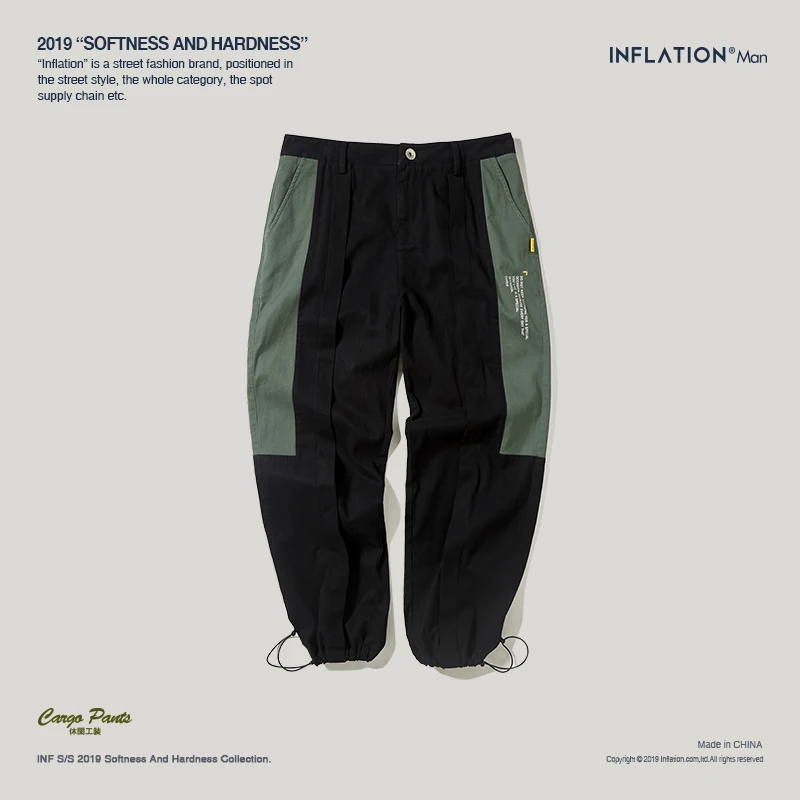 Инфляция хип хоп стиль брюки для мужчин 2020 Осень Зима ветровка мужские несколько карманов цвет шить