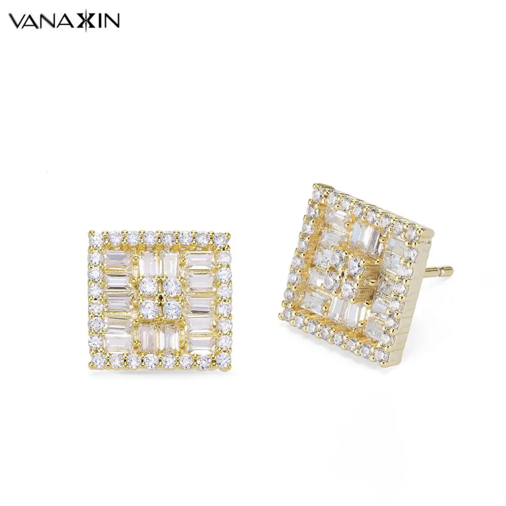 

VANAXIN Fashion Women Earring AAA Cubic Zircon Micro Setting CZ Stones Stud Earrings Girl Gift Bling Iced Out Hip Hop