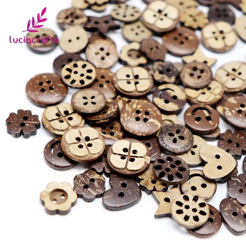 Lucia crafts 48 шт./лот 10-15 мм кокосовые деревянные пуговицы Ассорти DIY шитье скрапбукинг кнопка аксессуары E0219 - Цвет: Mixed style 1