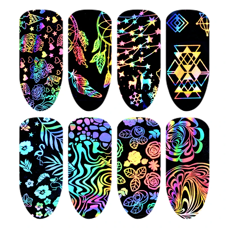 Tignish 8 Sheets/Lot Shimmer Laser Nail Art Transfer Foil Starry Sky Sticker Glitter Paper Manicure Stickers Decoration Tools | Красота и