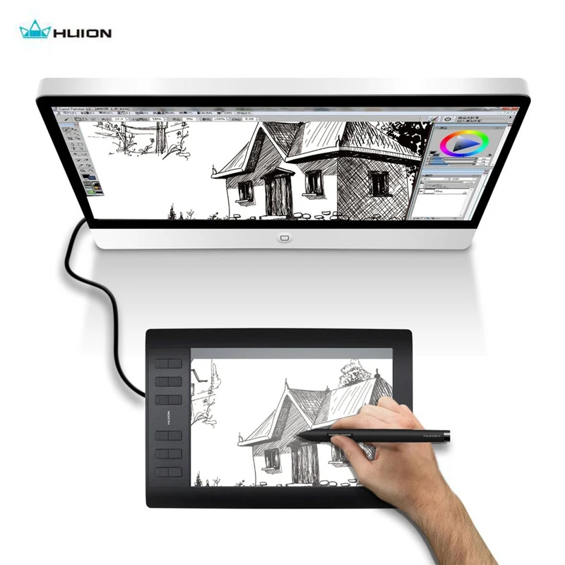 Huion, новинка 1060, плюс, профессиональный цифровой планшет для рисования, 8192 уровней, ручка, давление, 12 горячих клавиш, графические планшеты с двумя цифровыми ручками