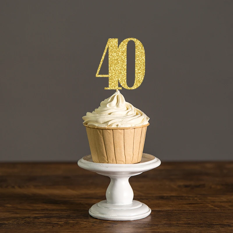 

Gold or Silver Glitter Number 40 Cupcake Toppers Picks,40th/Forty Birthday Party Decorations Cake Decoration Supplies