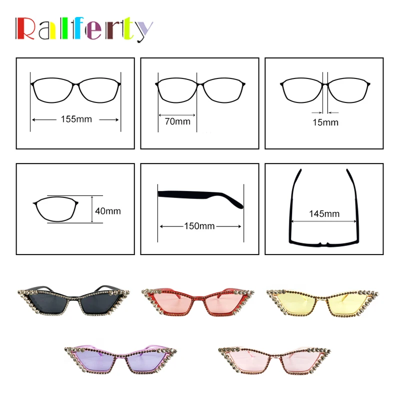 Ralferty Luxury Ladies Small Cat Eye Sunglasses Women Rhinestone Crystal Sun Glasses UV400 Protection Bling Eyewear Shades G1902 |
