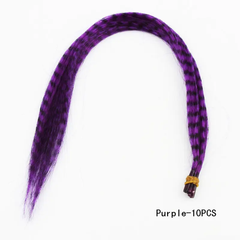 Purple Хит, 10 шт., Длинные обтягивающие накладные волосы с перьями гризли - Цвет: Purple