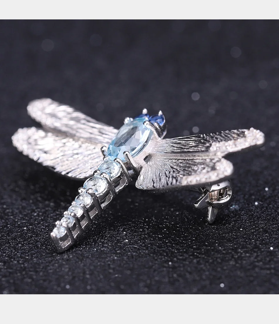 GEM'S BALLET 1.41Ct натуральный голубой топаз Броши для женщин 925 пробы серебро ручной работы дизайн стрекоза брошь хорошее ювелирное изделие