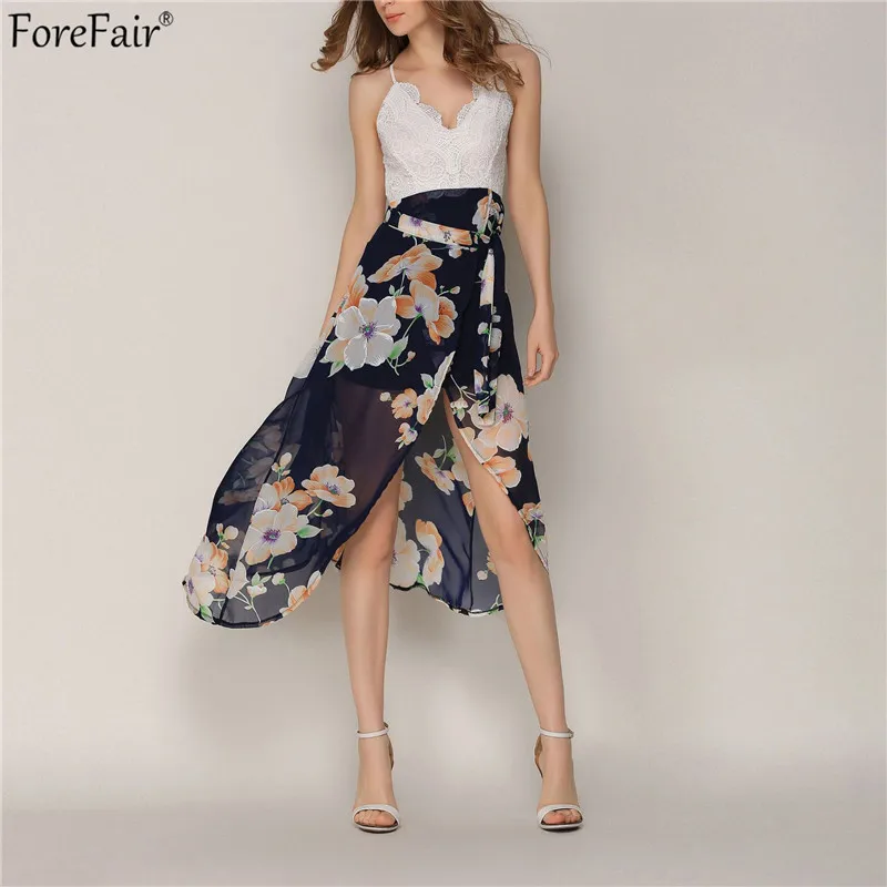 Женское кружевное платье ForeFair летнее пляжное средней длины с цветочным принтом и