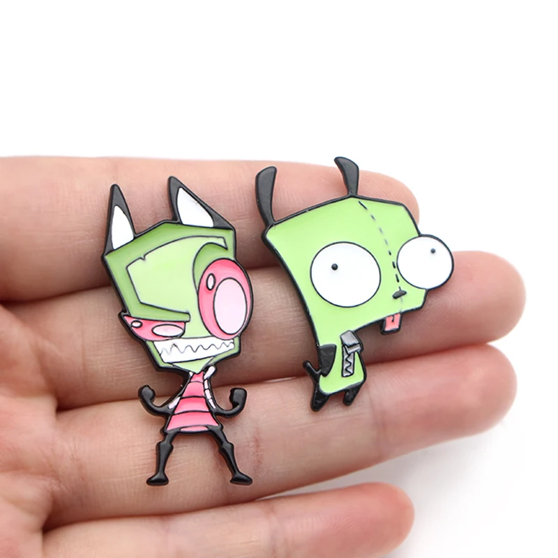 P3835 Dongmanli Забавный захватчик ZIM Alien металлические эмалированные броши и коллекция булавок Нагрудный значок для рюкзака воротник ювелирные изделия