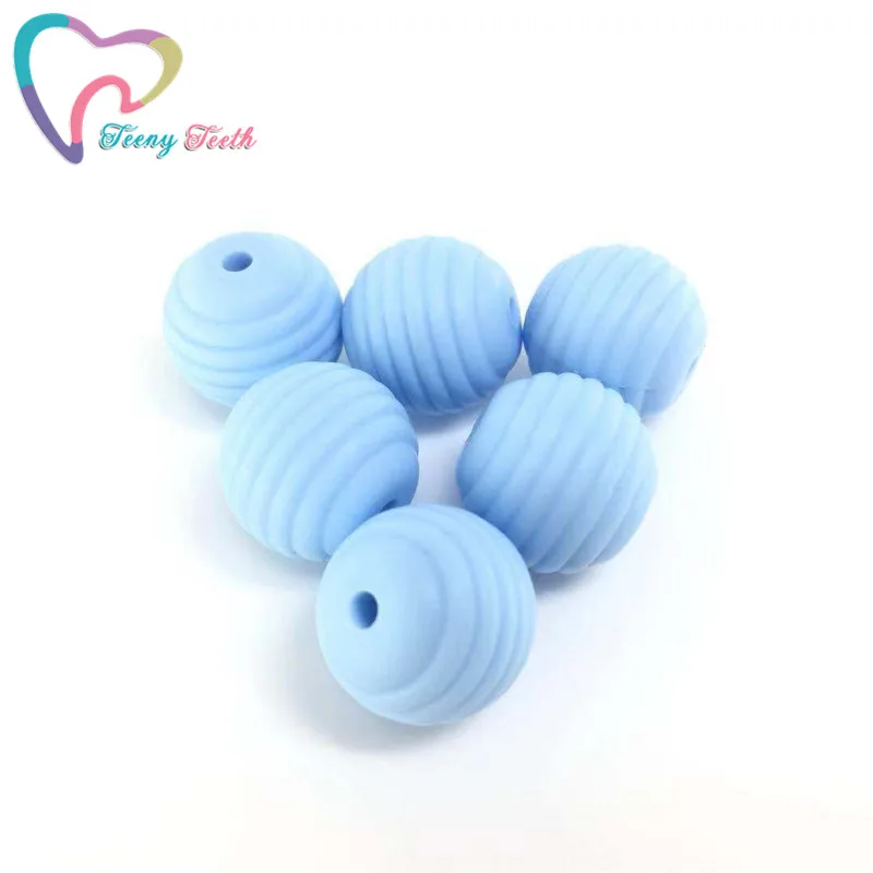 Pastel Blue Маленькие зубы 10 шт. 15 мм круглые спиральные свободные бусины силиконовые DIY ювелирные изделия для кормления аксессуары BPA бесплатно Beeive силиконовые круглые бусины - Цвет: Pastel Blue