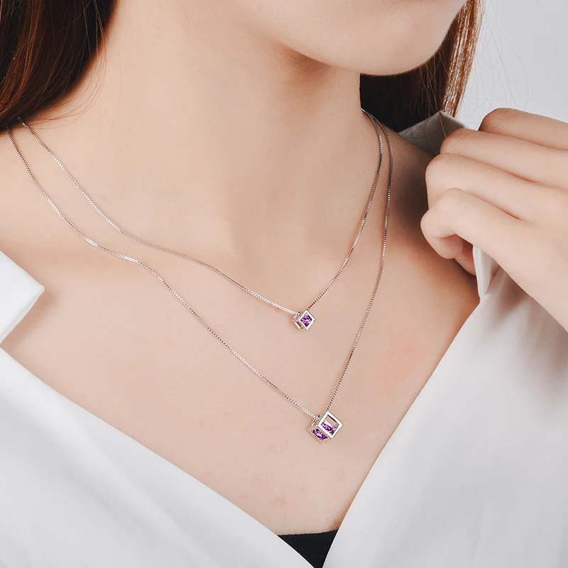 

JYouHF Elegant Layered Necklace for Women New Fashion White/pink AAA Zircon Cube Pendants with Box Chain Choker Necklace Jewelry
