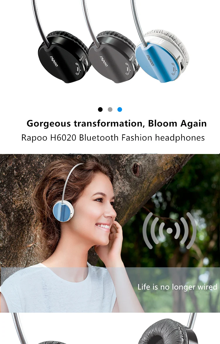 Rapoo H6020 обновленная Беспроводная bluetooth-гарнитура с микрофоном, музыкальная Компьютерная гарнитура для мобильного телефона