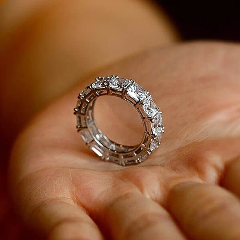 LESF роскошные женские микро Pave 8 Ct 3A циркониевое кольцо из стерлингового серебра 925 Юбилей обручальные кольца принимает Частный заказ