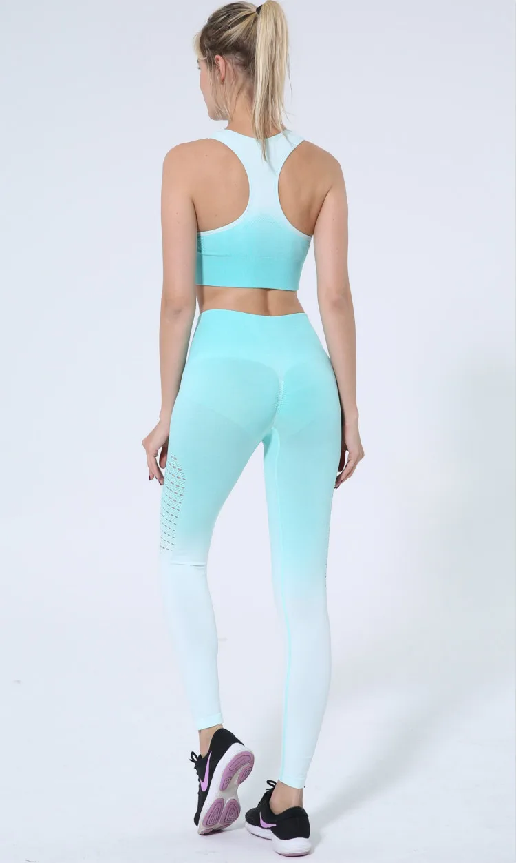 new style ombre racer back sports bra women workout fitness active crop top sport bra Brassiere push up Gym stretch padded