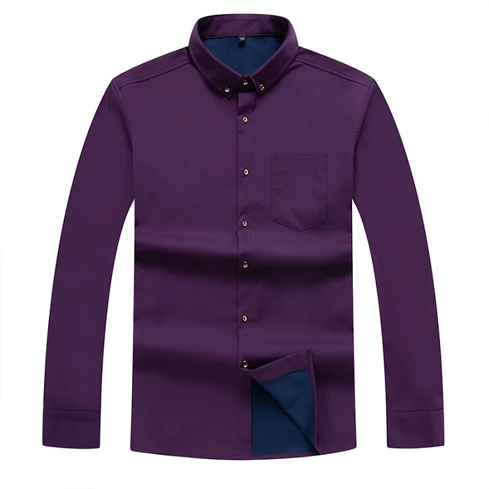 Purple Размер 8XL 7XL новая зимняя официальная рубашка мужская с длинным рукавом классическая черная Рабочая одежда брендовая деловая Мужская плотная флисовая рубашка - Цвет: Purple