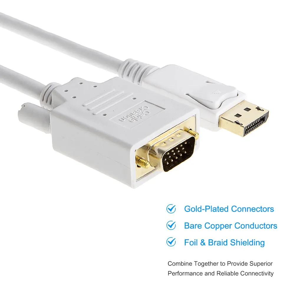 Кабель DP к VGA. Jorinдо 6 футов кабель Displayport Vga с позолоченным стандартным кабелем Male