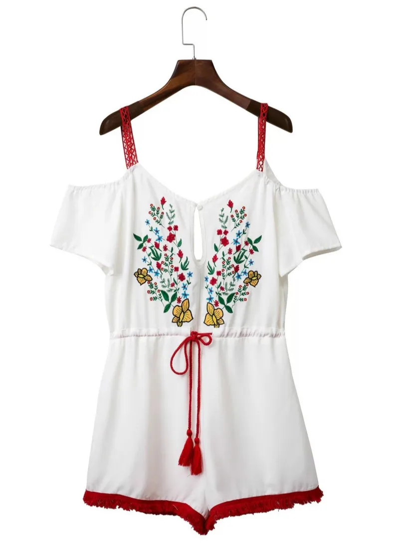 

Sexy Embroidery Women Jumpsuit Romper Vintage Strap V-neck Strap Backless 2017 Elegant High Waist Beach Playsuit Jumpsuit