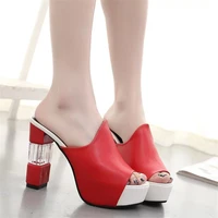 sexy summer women elegant red high heel sandals peep toe platform shoes crystal chunky heel shoes lady thick heel fashion 40