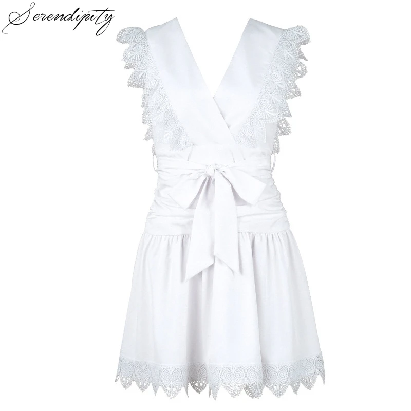 Женское кружевное платье SRDP Летнее мини-платье с глубоким треугольным вырезом и