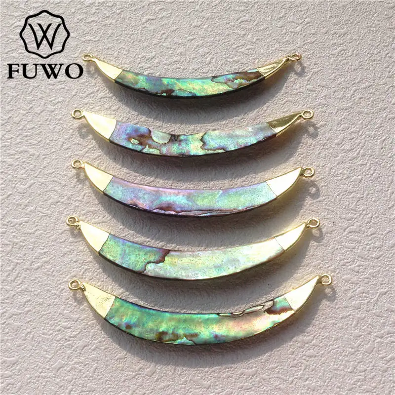 Светло-желтый, золотистый цвет FUWO натуральный корпус соединителя Abalone подвеска 24 K золото Гальваническая Двойная Связка Рог Оболочки Модные женские ювелирные изделия оптом PD501 - Окраска металла: Светло-желтый, золотистый цвет