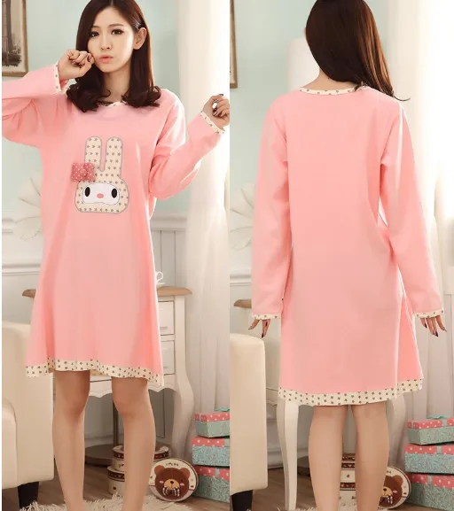 

Ms age season cotton nightgown Sweet long sleeve bigger sizes female leisure wear cotton new