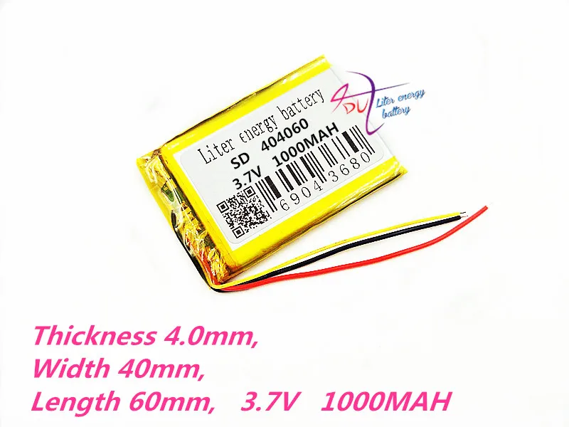 

3 line 404060 3.7V 1000mAh Lithium Polymer Li-Po li ion Rechargeable Battery cells For Mp3 MP4 MP5 GPS mobile bluetooth
