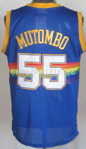 2015 Man Denver #55 Dikembe Mutombo Retro Trowback Basketball Jersey Shirt Uniform Road Away Blue White Wholesales Lowest Price | Спорт и