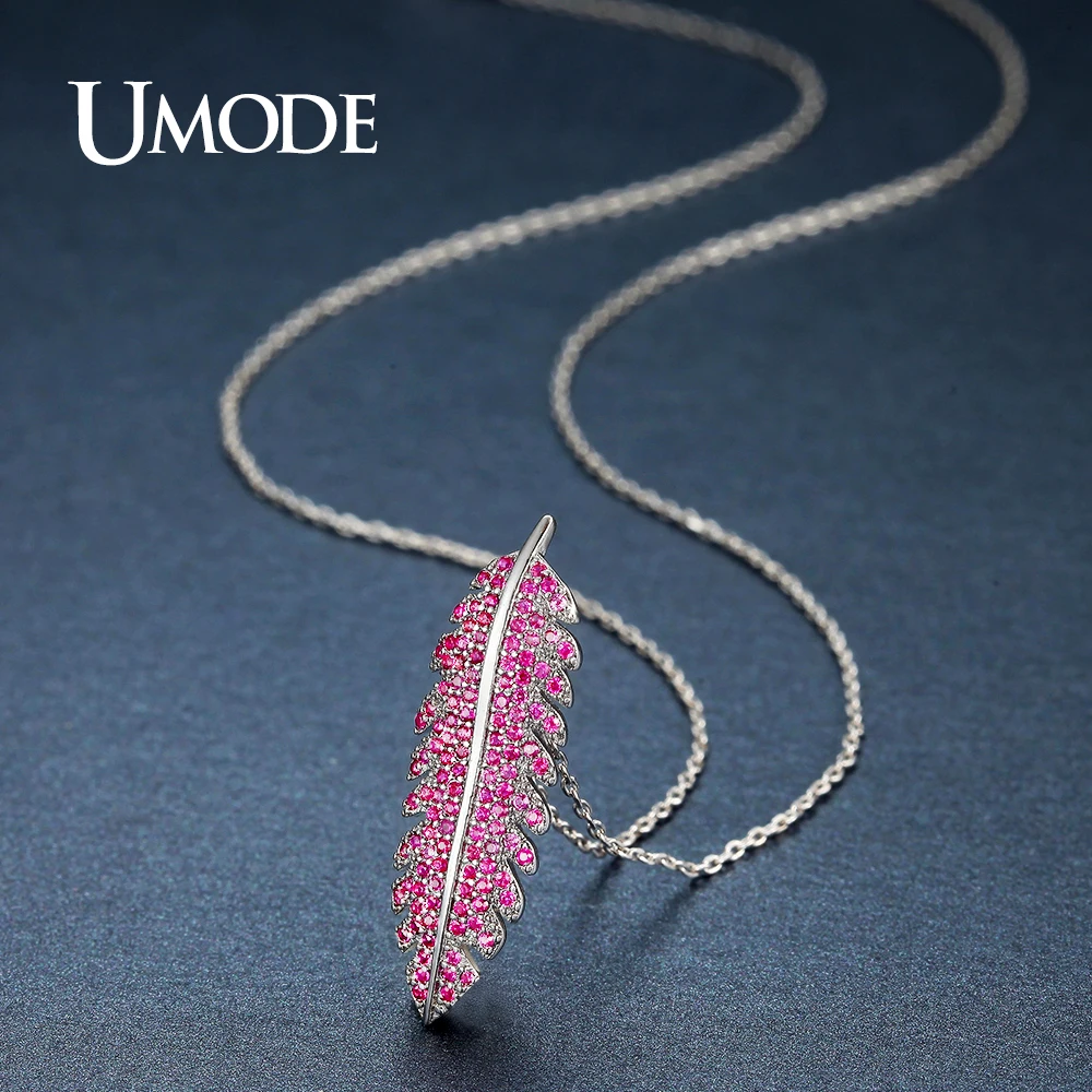 Женский винтажный кулон UMODE розовый красный CZ камни длинные Стразы в виде листьев