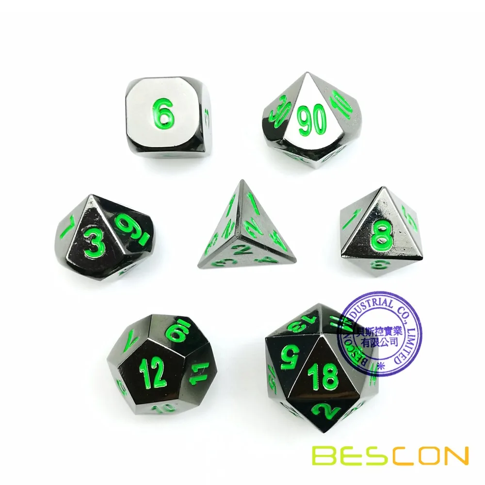 

Deluxe Gloss Black Metal 7pcs Polyhedral Dice Set, Black Metal RPG Game Dice Metal 7pcs Set of d4 d6 d8 d10 d12 d20 d%