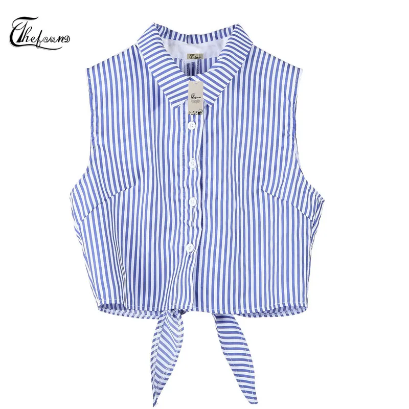 Женский однобортный жилет в полоску голубой топ без рукавов с отложным