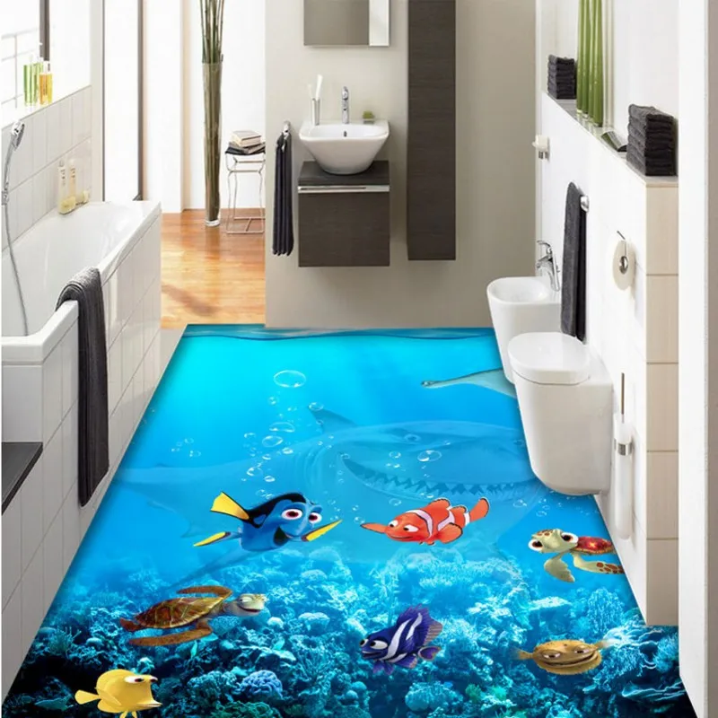 Free Shipping 33D undersea mobilization floor thickened waterproof living room bathroom bedroom kitchen lobby flooring mural |