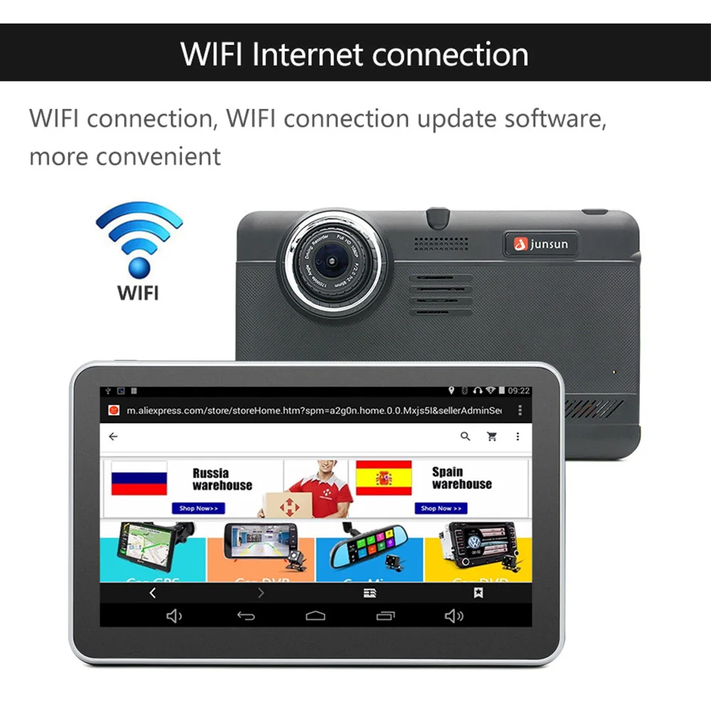 Junsun 7 &quotавтомобильный видеорегистратор Камера android gps навигация Full HD 1080 P с двумя
