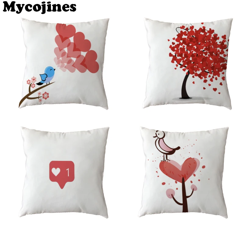 

Valentine's Day Gifts Cushion Cover Birds Letters Red Tree Love Home Furnishing Bedroom Decor Polyester Peach Skin Pillowcases