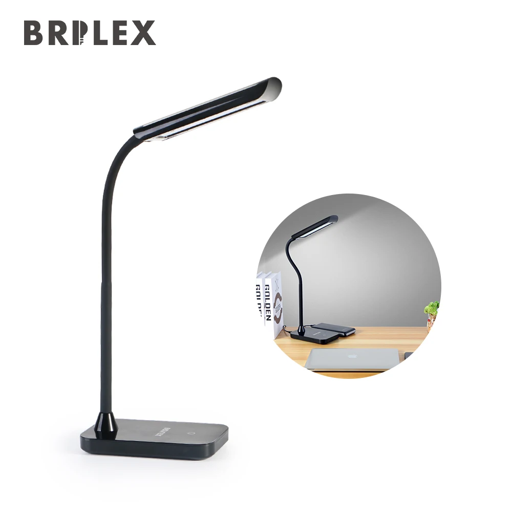 Настольная лампа BRILEX, портативный светодиодный настольный светильник, 3 режима освещения, настольная лампа с регулируемой рукояткой черного цвета для работы, чтения, учебы в офисе