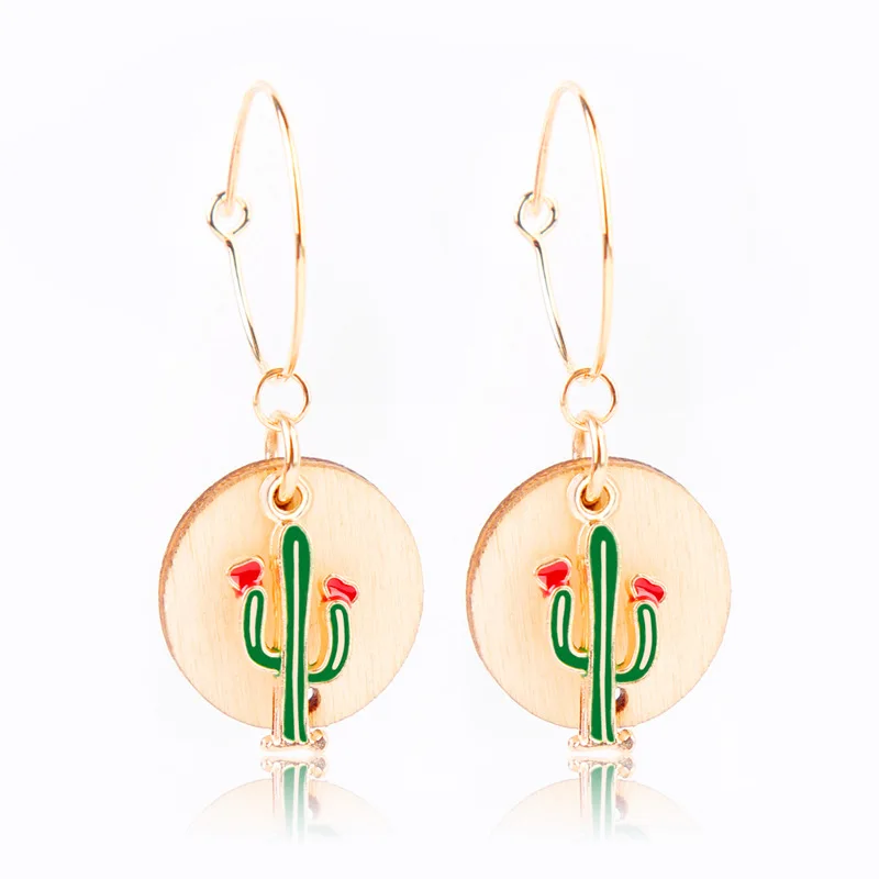 

Small Hollow Red Palm Cactus Dangle Earrings Cute Heart Round Gold Color Metal Dangle Earrings For Women Wedding Party Gift