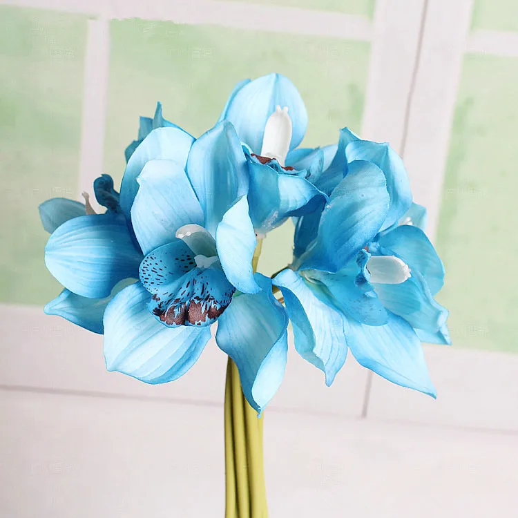 Настоящее прикосновение cymbidium 7 головок короткая съемка украшение стола цветок DIY Свадебные невесты ручной цветы домашний декор искусственная Орхидея
