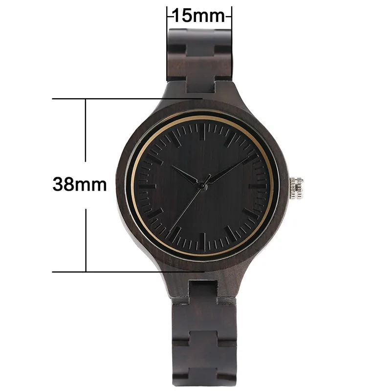 

YISUYA Womens Luxury Wooden Watches Ladies Ebony Wood Watch Creative Handmade Natural Dress Quartz Wristwatch Bamboo Strap Gifts
