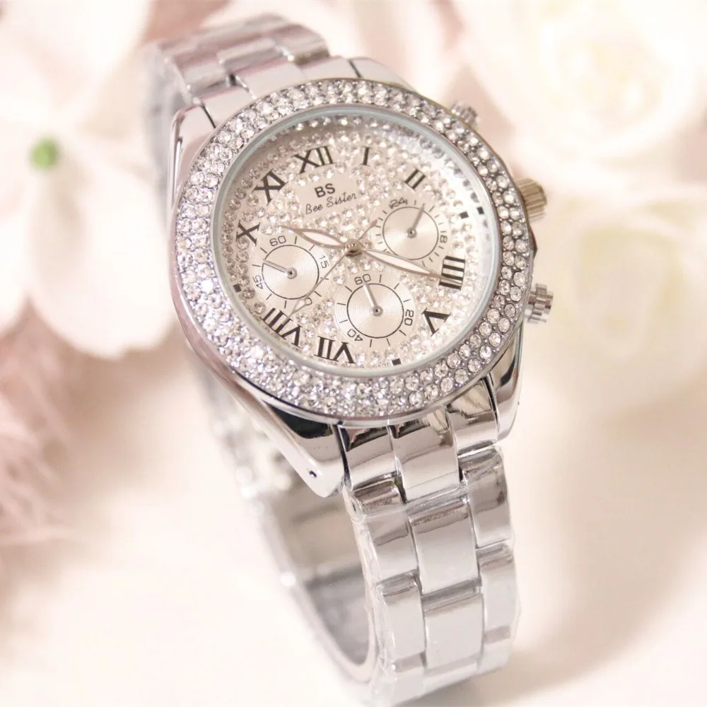 Брендовые Часы для женщин с золотыми стразами имитация 3 глаза наручные женские