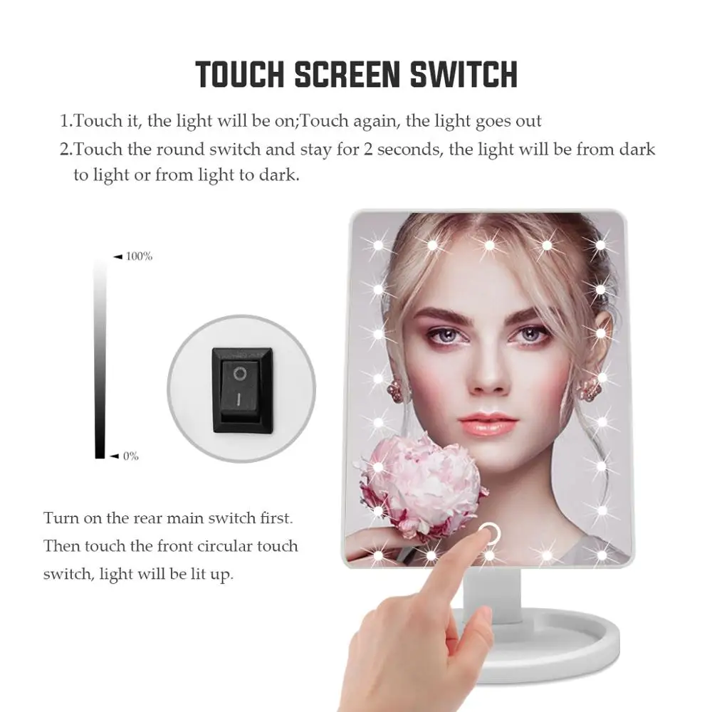 USB LED Beauty Makeup light Touch Sensor косметическое зеркало 1X 10X настольная диммируемая