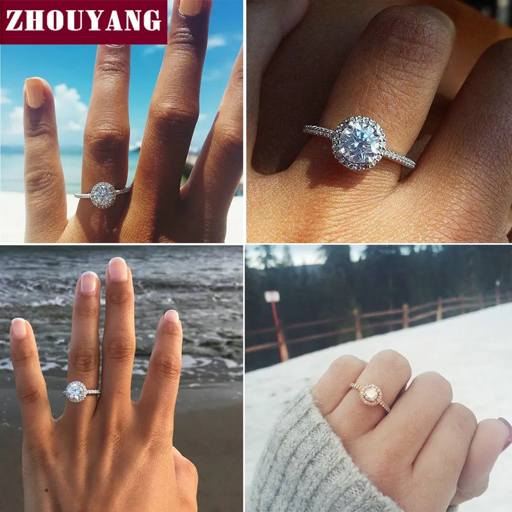 ZHOUYANG, обручальное кольцо для женщин, круглая огранка, кубический цирконий, обручальное, розовое золото, модное ювелирное изделие, подарок для девочки, подруги ZYR319