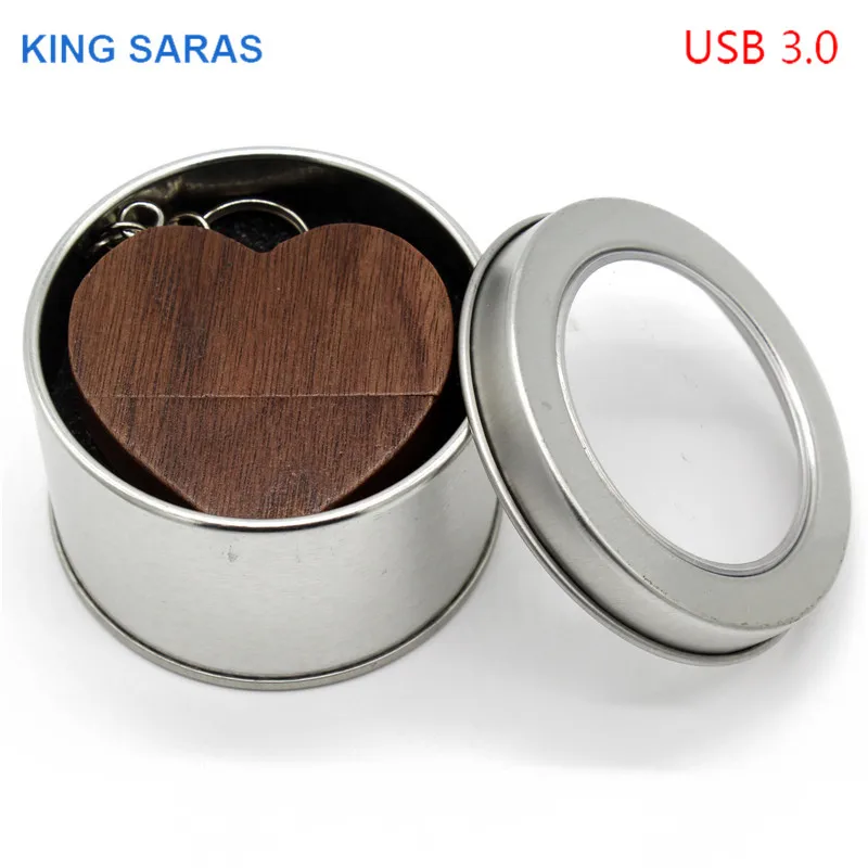 Король SARAS клена из орехового дерева в виде сердца+ коробка модель usb3.0 32 GB usb флэш-накопитель usb3.0 флеш-накопитель 4 ГБ 8 ГБ оперативной памяти, 16 Гб встроенной памяти, любовь, лучший подарок - Цвет: Walnut wood
