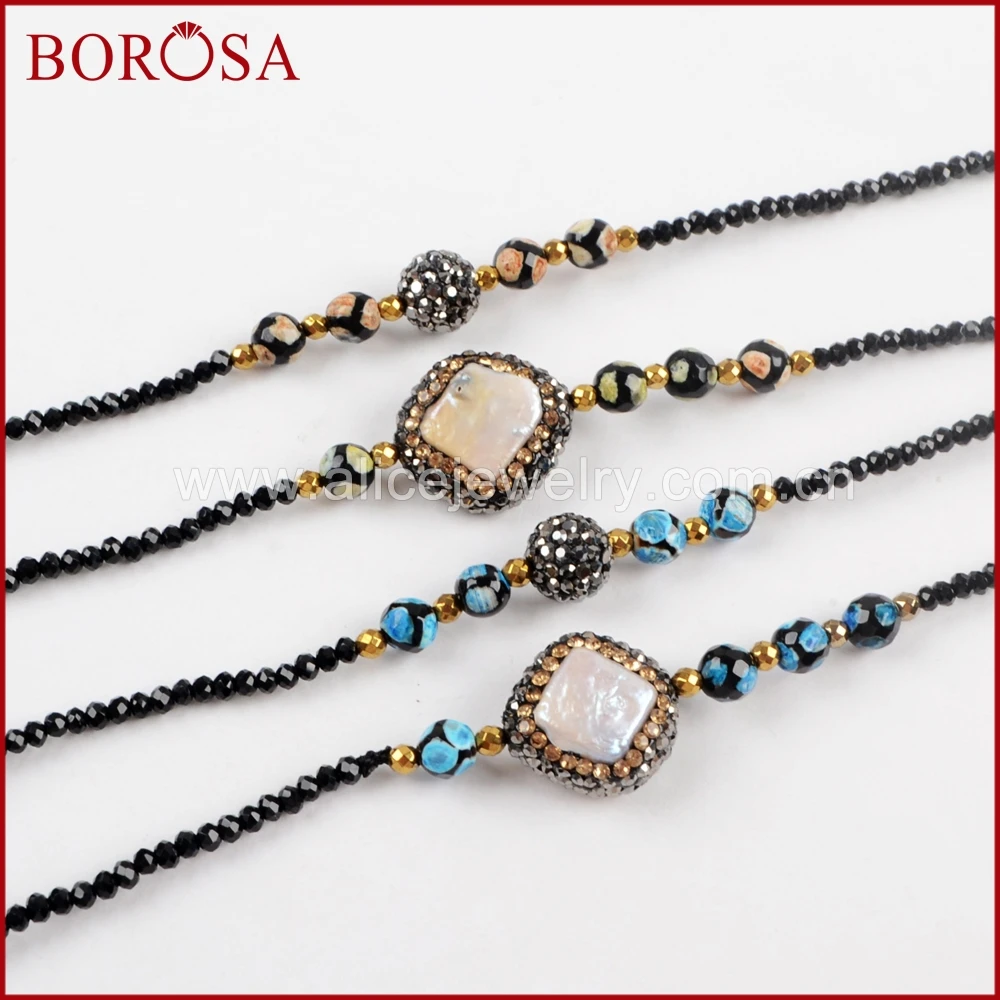 BOROSA 3 шт. модные 36 дюймов длинные черные бусины ожерелье кристалл паве
