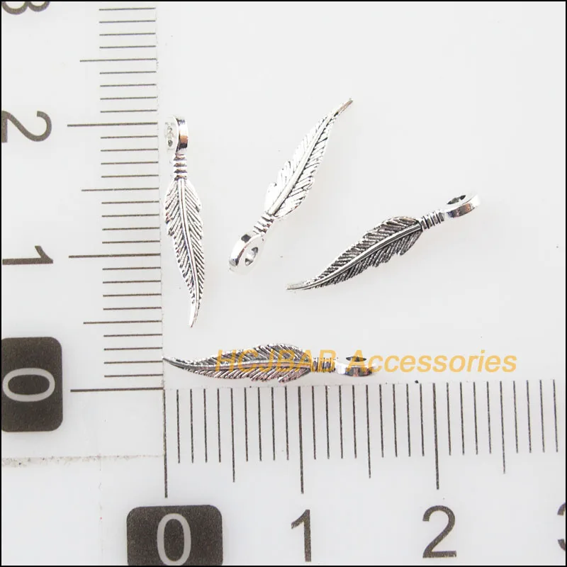 100 Новые крошечные перо Лист Тибетский серебристый цвет Подвески 3x16mm|Шармы| |