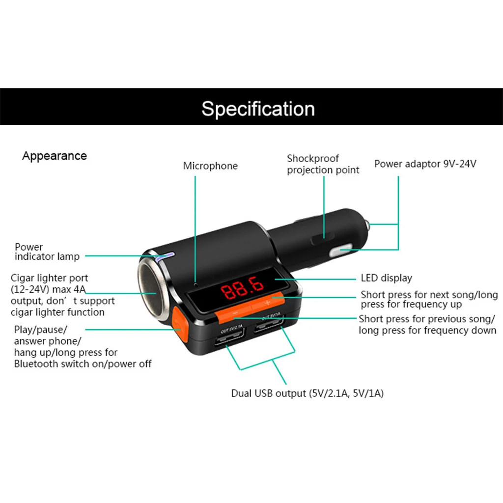 Автомобильный Bluetooth fm передатчик с громкой связью двойной USB Автомобильное